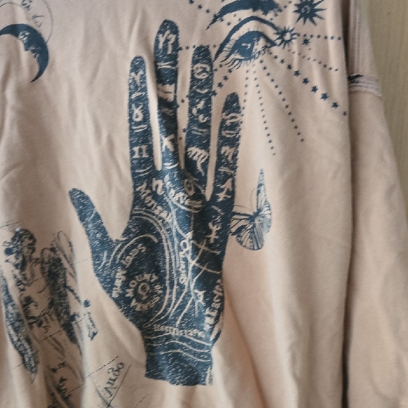 Urban Outfitters Tan, Distressed Palmistry Graphic Hoodie, Celestial, M, GUC - Picture 2 of 13